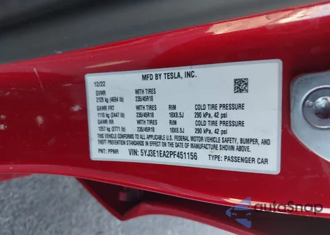 2023 Tesla Model 3 Rear-Wheel Drive z USA, uszkodzony, nr VIN 5YJ3E1EA2PF451156